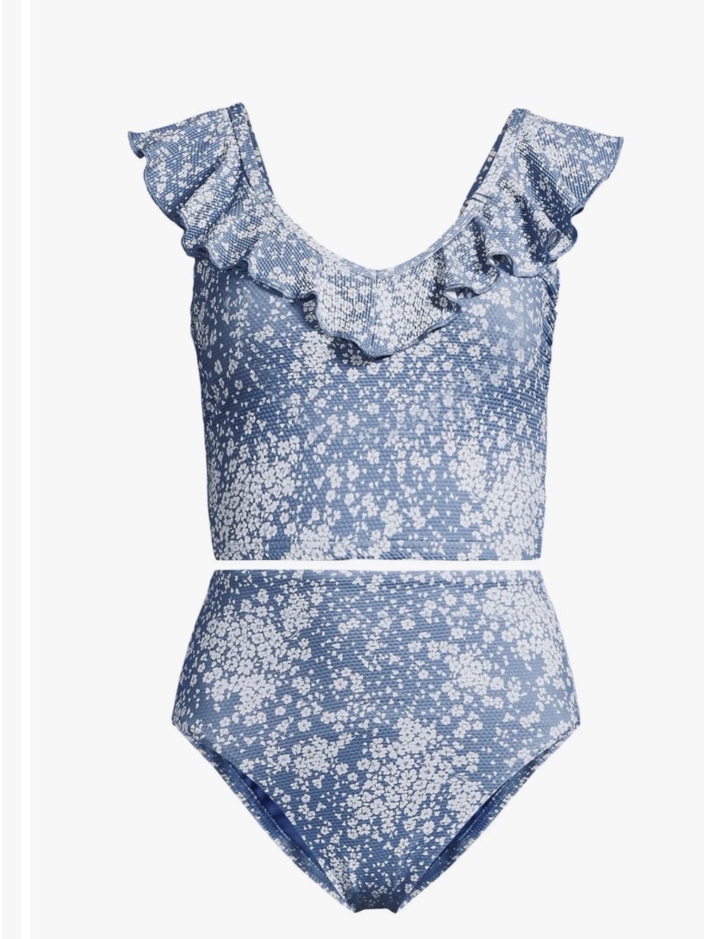 Pique Ruffle Tankini Top and High Waisted Bottom Swimsuit Set